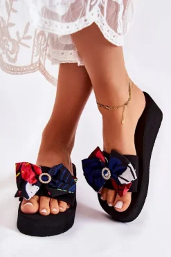 Damskie Boto Damskie Piankowe Klapki Na Koturnie Czarne Silana