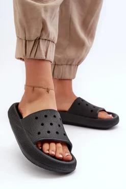 Discount Evento Damskie Piankowe Klapki Na Grubej Podeszwie Czarne Beula