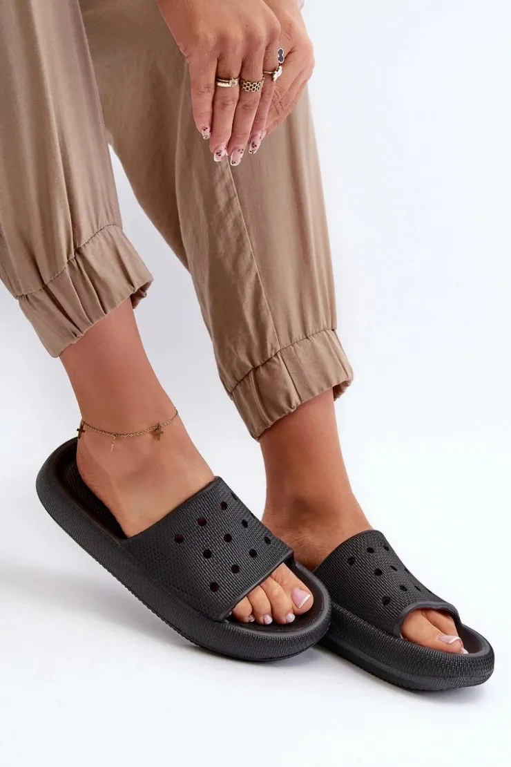 Discount Evento Damskie Piankowe Klapki Na Grubej Podeszwie Czarne Beula