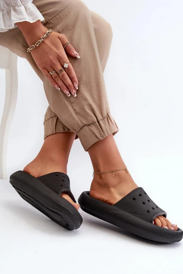 Discount Evento Damskie Piankowe Klapki Na Grubej Podeszwie Czarne Beula