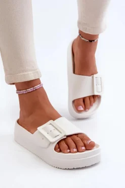 Sale Big Star Shoes Damskie Piankowe Klapki Na Platformie Z Klamrą Big Star NN274A661 Białe Biały