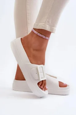 Sale Big Star Shoes Damskie Piankowe Klapki Na Platformie Z Klamrą Big Star NN274A661 Białe Biały