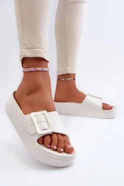 Sale Big Star Shoes Damskie Piankowe Klapki Na Platformie Z Klamrą Big Star NN274A661 Białe Biały