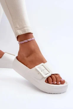 Sale Big Star Shoes Damskie Piankowe Klapki Na Platformie Z Klamrą Big Star NN274A661 Białe Biały