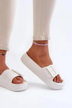 Sale Big Star Shoes Damskie Piankowe Klapki Na Platformie Z Klamrą Big Star NN274A661 Białe Biały