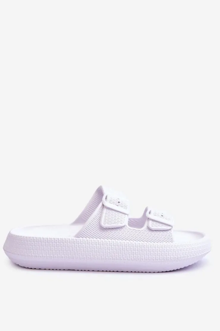 Outlet Boto Damskie Piankowe Klapki Z Paskami Białe Sharmen