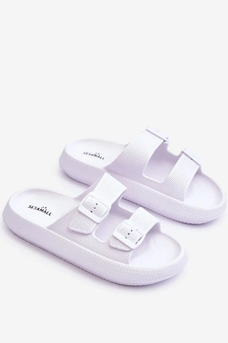 Outlet Boto Damskie Piankowe Klapki Z Paskami Białe Sharmen