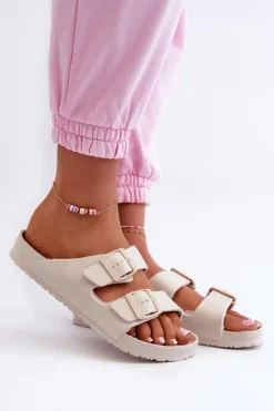 Online Evento Damskie Piankowe Klapki Z Klamrami Beżowe Luciene