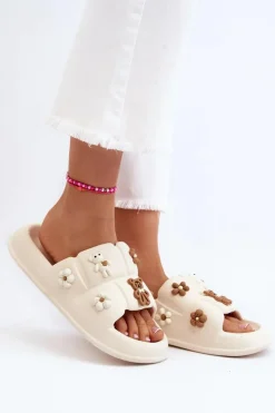 Sale Boto Damskie Piankowe Klapki Z Ozdobami Beżowe Cambrina Beżowy