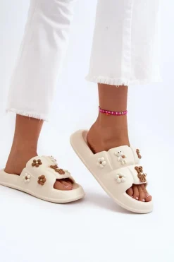 Sale Boto Damskie Piankowe Klapki Z Ozdobami Beżowe Cambrina Beżowy