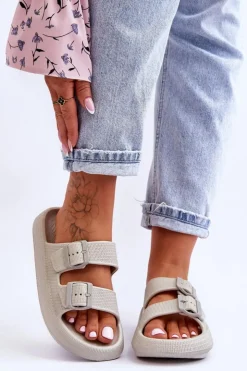 Sale Boto Damskie Piankowe Klapki Z Paskami Jasnoszare Sharmen