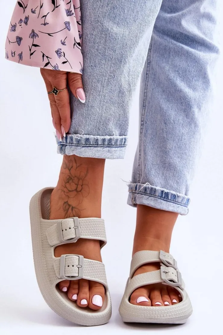 Sale Boto Damskie Piankowe Klapki Z Paskami Jasnoszare Sharmen