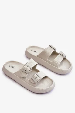 Sale Boto Damskie Piankowe Klapki Z Paskami Jasnoszare Sharmen