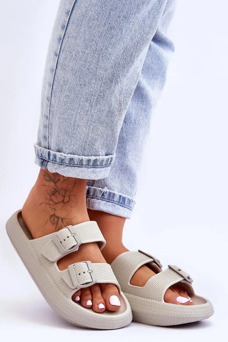 Sale Boto Damskie Piankowe Klapki Z Paskami Jasnoszare Sharmen