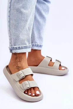 Sale Boto Damskie Piankowe Klapki Z Paskami Jasnoszare Sharmen