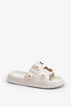 Outlet Boto Damskie Piankowe Klapki Z Ozdobami Białe Cambrina