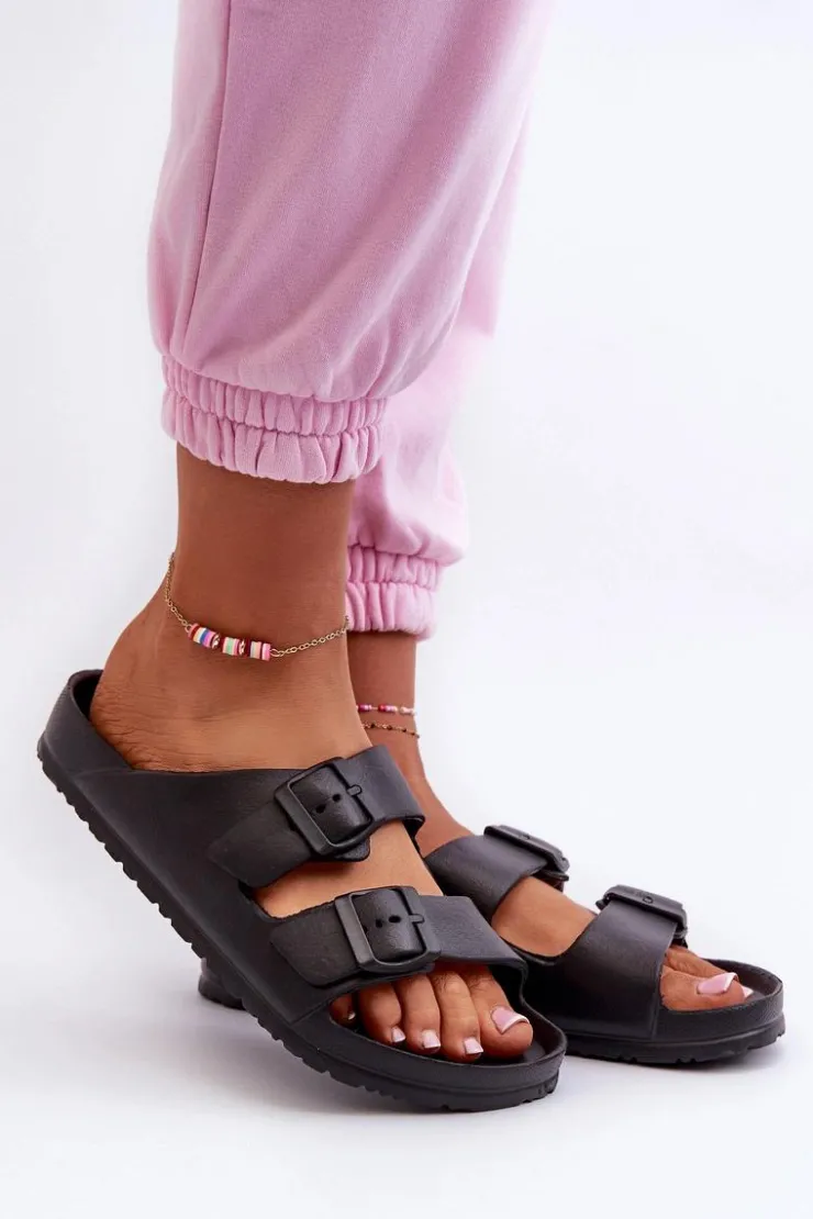 Damskie Evento Damskie Piankowe Klapki Z Klamrami Czarne Luciene