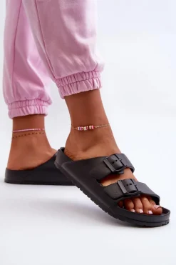 Damskie Evento Damskie Piankowe Klapki Z Klamrami Czarne Luciene