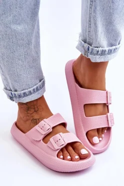 Damskie Boto Damskie Piankowe Klapki Z Paskami Różowe Sharmen