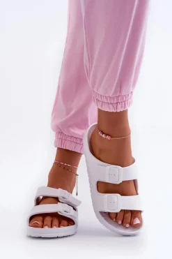 Damskie Evento Damskie Piankowe Klapki Z Klamrami Białe Luciene