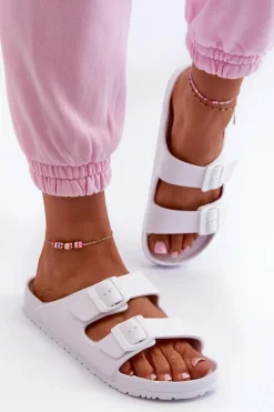 Damskie Evento Damskie Piankowe Klapki Z Klamrami Białe Luciene