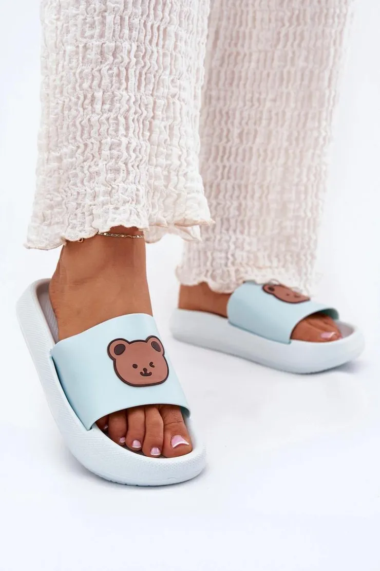 Damskie Boto Damskie Piankowe Klapki Z Misiem Niebieskie Lalon