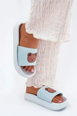 Damskie Boto Damskie Piankowe Klapki Z Misiem Niebieskie Lalon