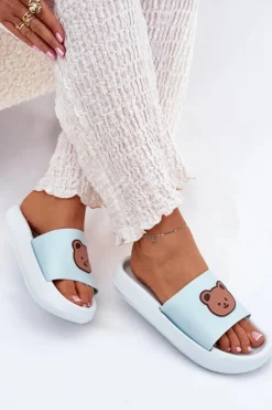 Damskie Boto Damskie Piankowe Klapki Z Misiem Niebieskie Lalon