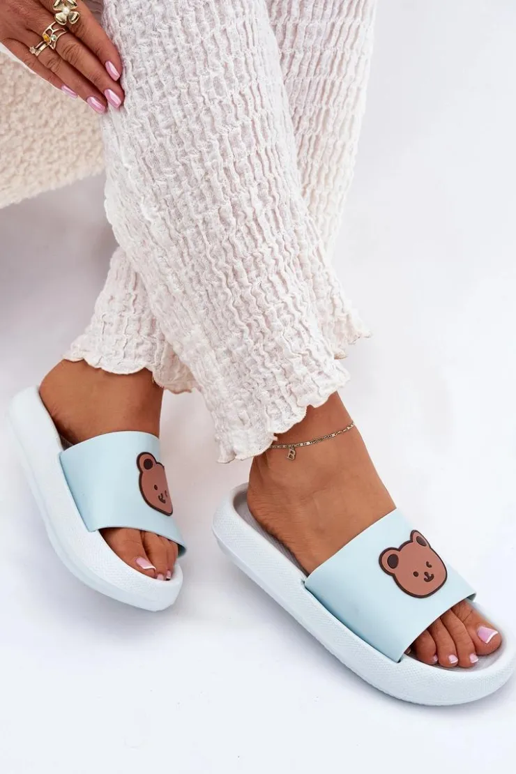 Damskie Boto Damskie Piankowe Klapki Z Misiem Niebieskie Lalon