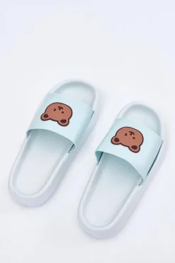 Damskie Boto Damskie Piankowe Klapki Z Misiem Niebieskie Lalon