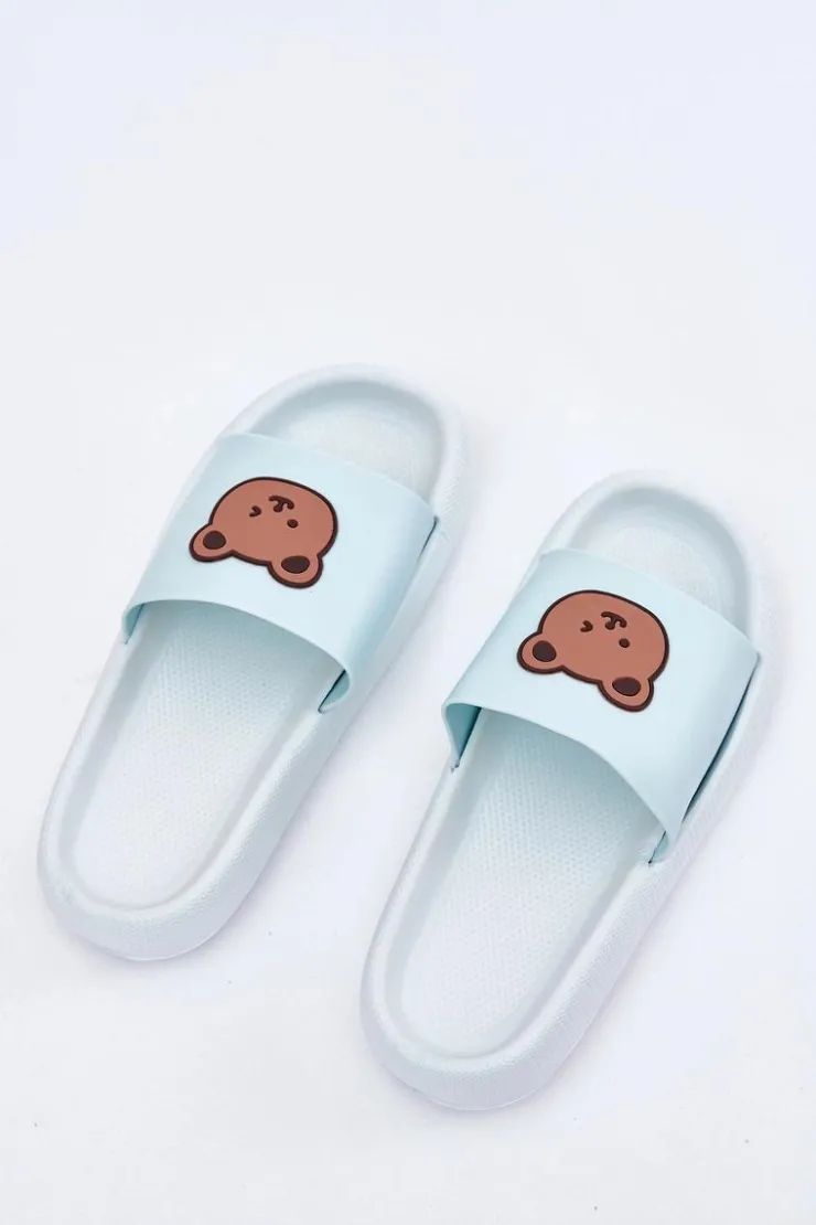 Damskie Boto Damskie Piankowe Klapki Z Misiem Niebieskie Lalon