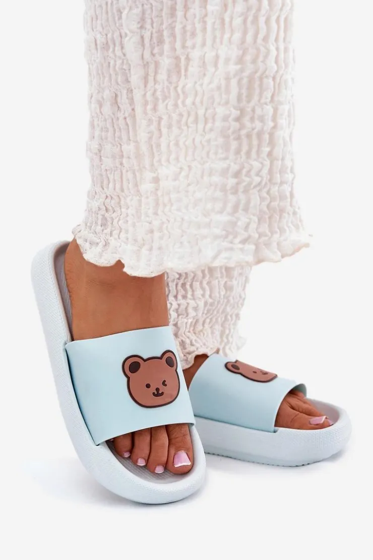 Damskie Boto Damskie Piankowe Klapki Z Misiem Niebieskie Lalon