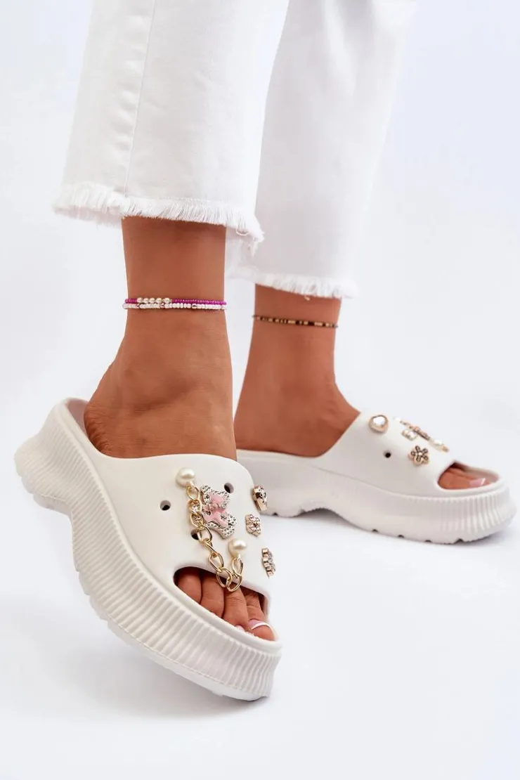 Boto Klapki Na Platformie|Klapki Damskie Klasyczne*Damskie Piankowe Klapki Z Ozdobami Białe Afariana