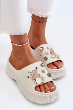 Boto Klapki Na Platformie|Klapki Damskie Klasyczne*Damskie Piankowe Klapki Z Ozdobami Białe Afariana