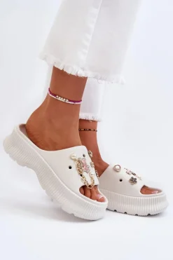 Boto Klapki Na Platformie|Klapki Damskie Klasyczne*Damskie Piankowe Klapki Z Ozdobami Białe Afariana