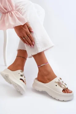 Boto Klapki Na Platformie|Klapki Damskie Klasyczne*Damskie Piankowe Klapki Z Ozdobami Białe Afariana