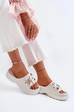 Boto Klapki Na Platformie|Klapki Damskie Klasyczne*Damskie Piankowe Klapki Z Ozdobami Białe Afariana