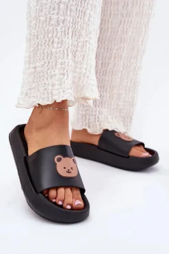 Boto Klapki Basenowe|Klapki Damskie Klasyczne*Damskie Piankowe Klapki Z Misiem Czarne Lalon