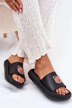 Boto Klapki Basenowe|Klapki Damskie Klasyczne*Damskie Piankowe Klapki Z Misiem Czarne Lalon