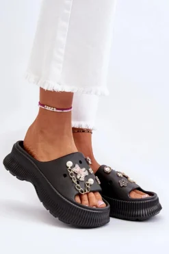 Clearance Boto Damskie Piankowe Klapki Z Ozdobami Czarne Afariana