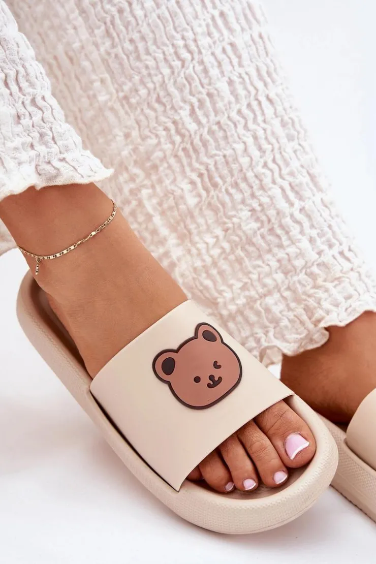 New Boto Damskie Piankowe Klapki Z Misiem Beżowe Lalon