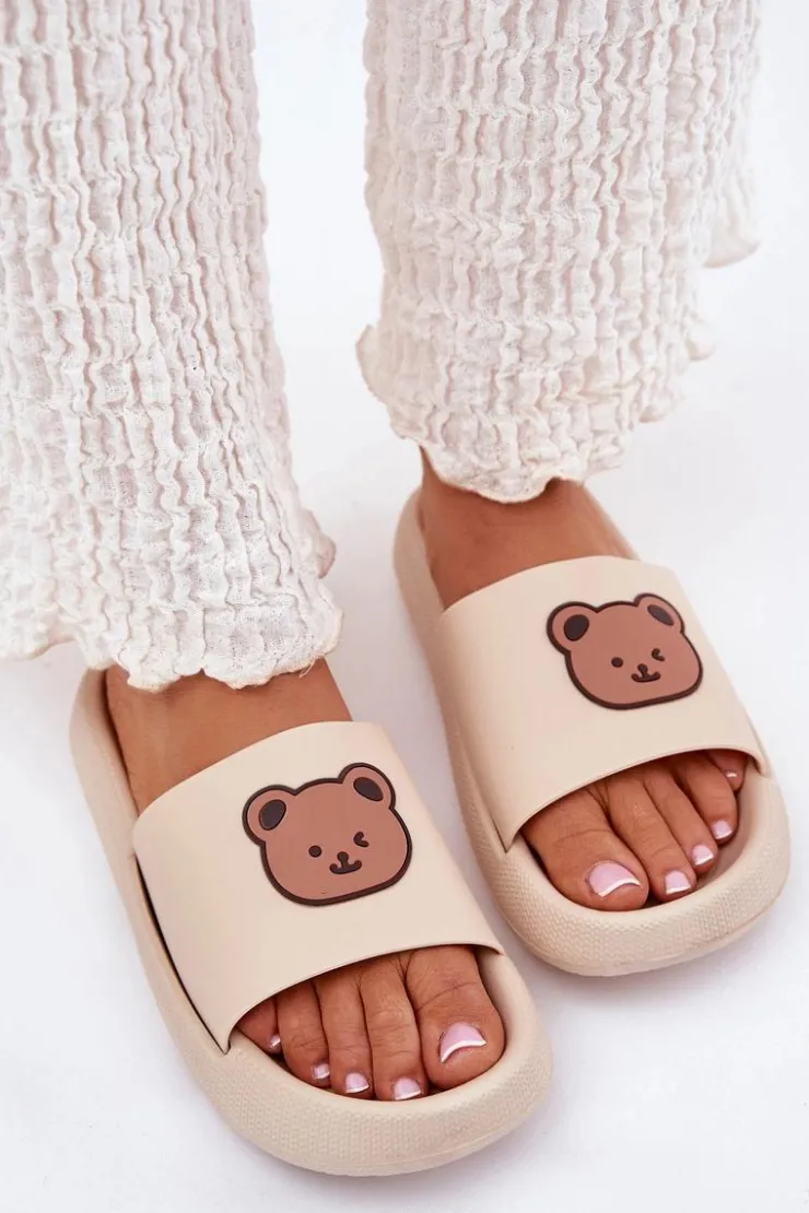 New Boto Damskie Piankowe Klapki Z Misiem Beżowe Lalon