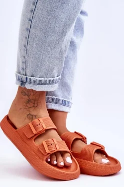 Damskie Boto Damskie Piankowe Klapki Z Paskami Pomarańczowe Sharmen