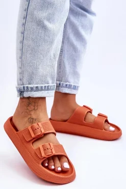 Damskie Boto Damskie Piankowe Klapki Z Paskami Pomarańczowe Sharmen