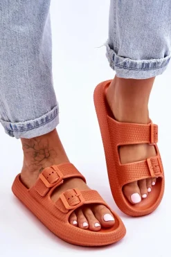 Damskie Boto Damskie Piankowe Klapki Z Paskami Pomarańczowe Sharmen