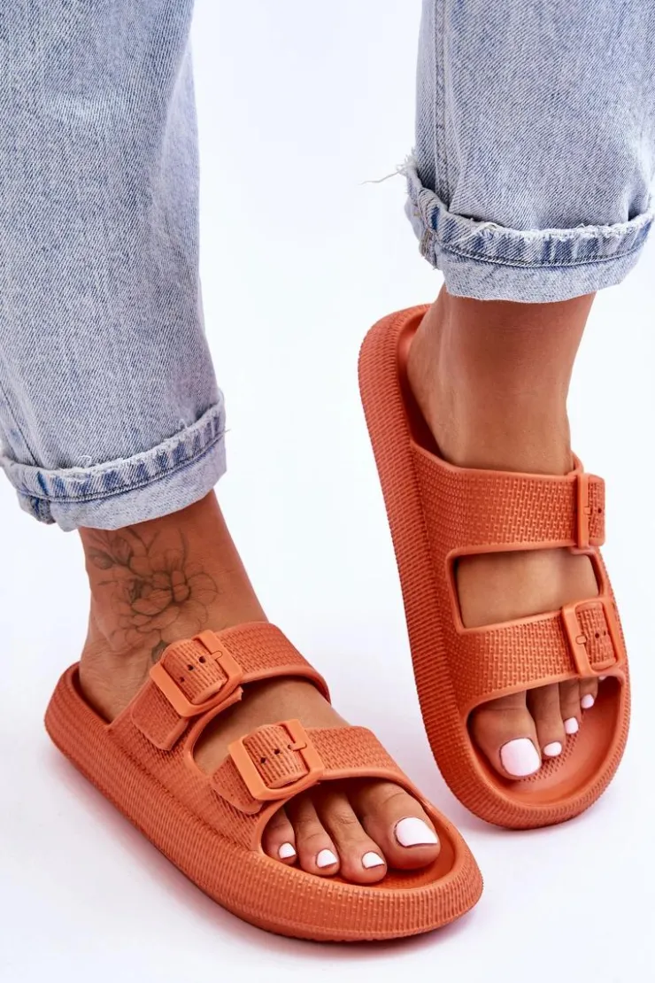 Damskie Boto Damskie Piankowe Klapki Z Paskami Pomarańczowe Sharmen