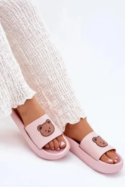 Hot Boto Damskie Piankowe Klapki Z Misiem Różowe Lalon