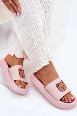 Hot Boto Damskie Piankowe Klapki Z Misiem Różowe Lalon