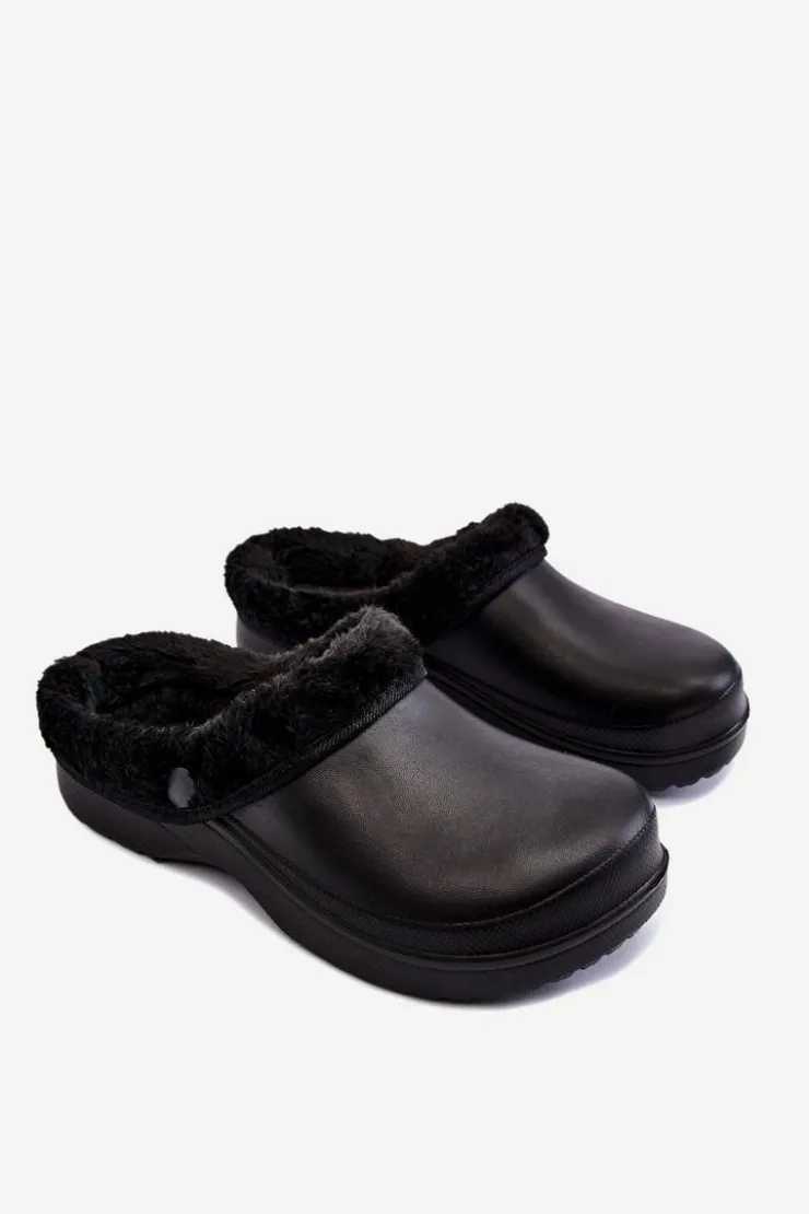 Damskie Boto Damskie Piankowe Ocieplane Klapki Kroksy Czarne Cova