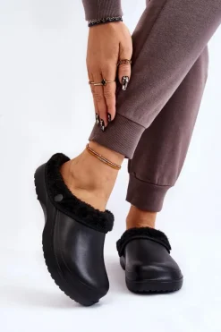 Damskie Boto Damskie Piankowe Ocieplane Klapki Kroksy Czarne Cova